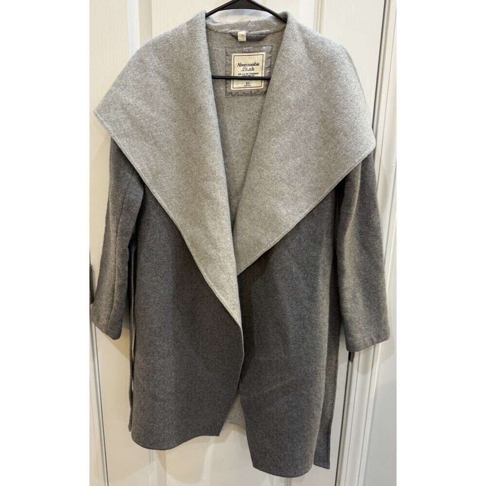 Abercrombie & Fitch Women's Wool Blend Wrap Trench Jacket Size XS Gray